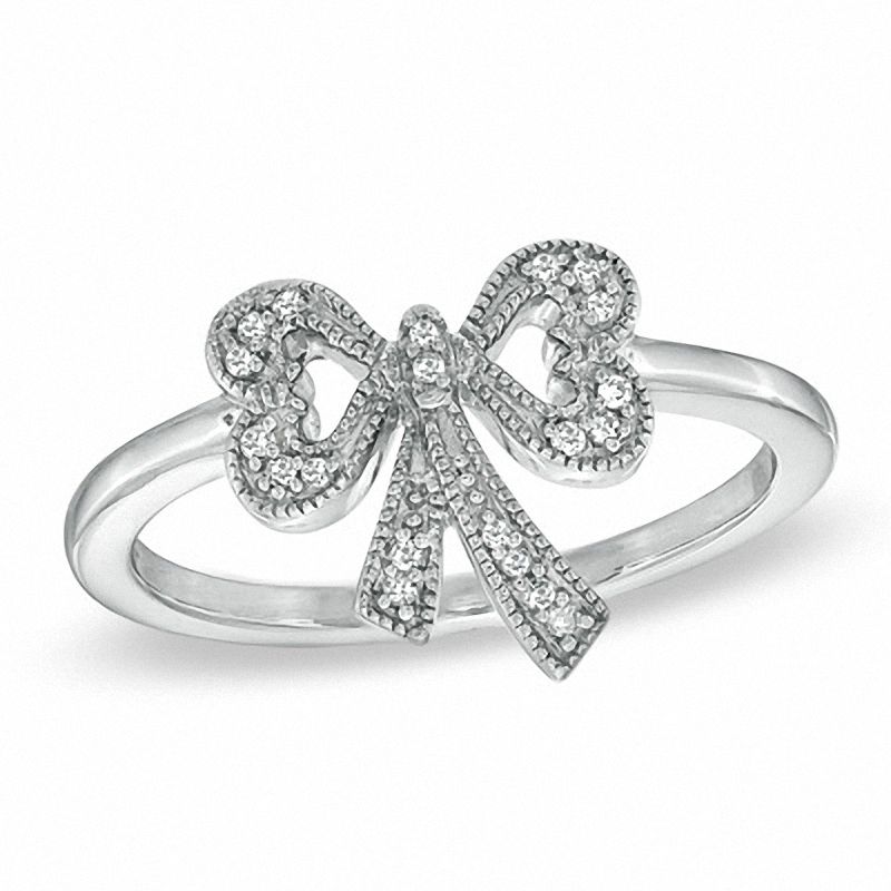Main Image 1 of Diamond Accent Bow Ring in Sterling Silver