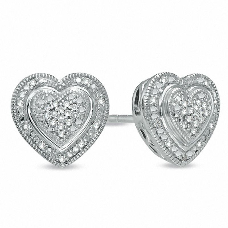 1/10 CT. T.W. Diamond Pavé Heart Frame Earrings in Sterling Silver
