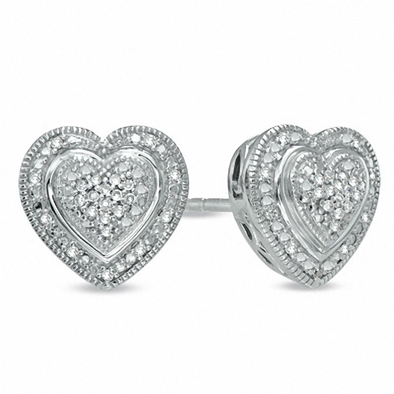 Main Image 1 of 1/10 CT. T.W. Diamond Pavé Heart Frame Earrings in Sterling Silver