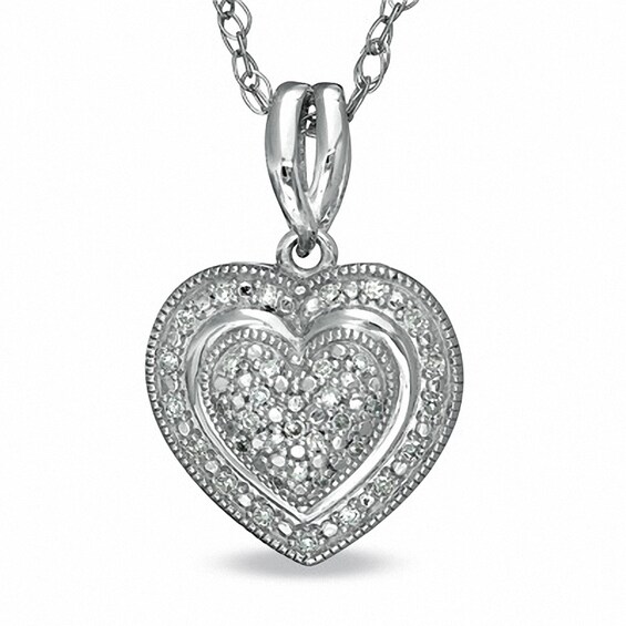 1/10 CT. T.w. Diamond Pavé Heart Frame Pendant in Sterling Silver