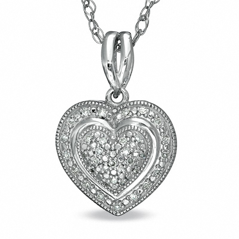 Main Image 1 of 1/10 CT. T.W. Diamond Pavé Heart Frame Pendant in Sterling Silver