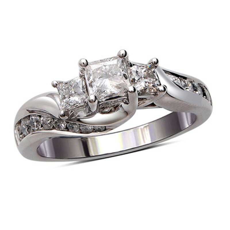 Main Image 1 of 1 CT. T.W. Princess-Cut Diamond Three Stone Swirl Ring in 14K White Gold
