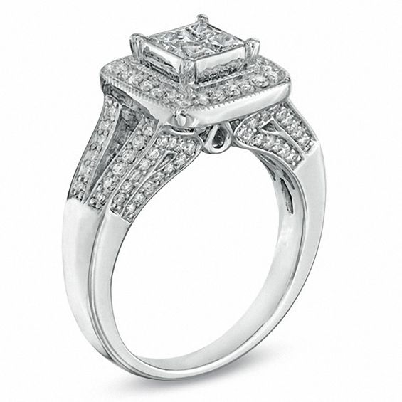 1 CT. T.w. Princess-Cut Quad Diamond Frame Split Shank Ring in 14K White Gold