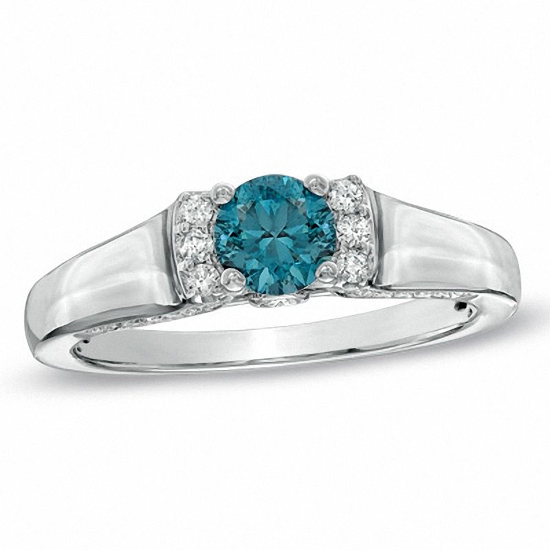 Main Image 1 of 3/4 CT. T.W. Enhanced Blue and White Diamond Engagement Ring in 14K White Gold