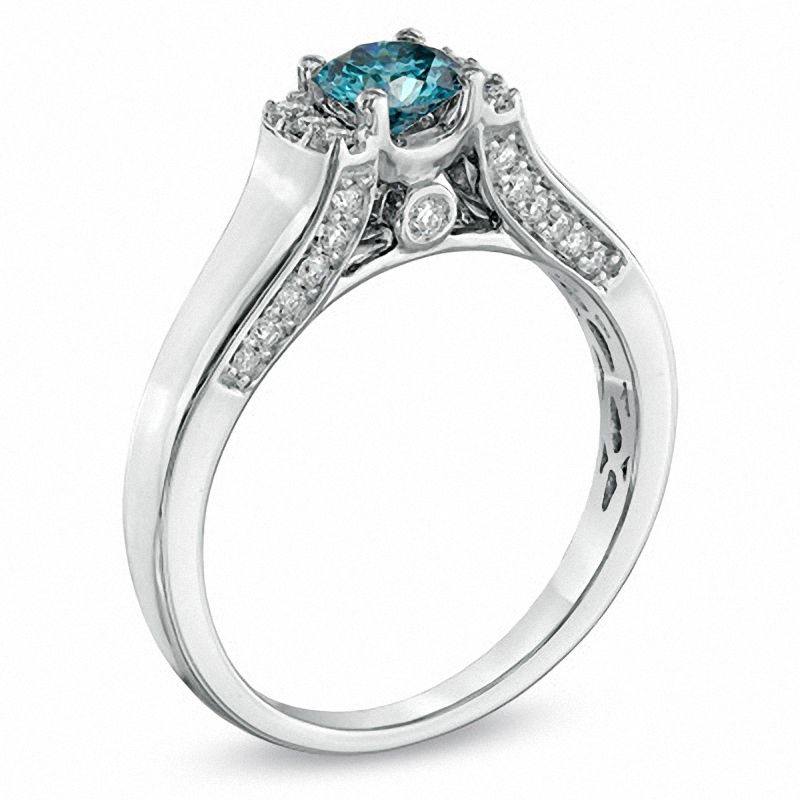 Main Image 2 of 3/4 CT. T.W. Enhanced Blue and White Diamond Engagement Ring in 14K White Gold