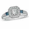 Thumbnail Image 1 of 1-1/3 CT. T.W. Enhanced Blue and White Princess-Cut Diamond Frame Engagement Ring in 14K White Gold
