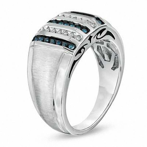 Men's 1/4 CT. T.w. Enhanced Blue and White Diamond Ring in Sterling Silver