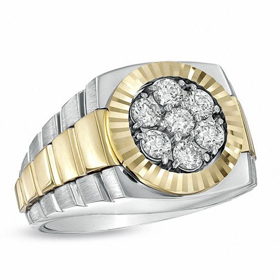 Men's 1 CT. T.w. Diamond Round Cluster Ring in 10K Two-Tone Gold