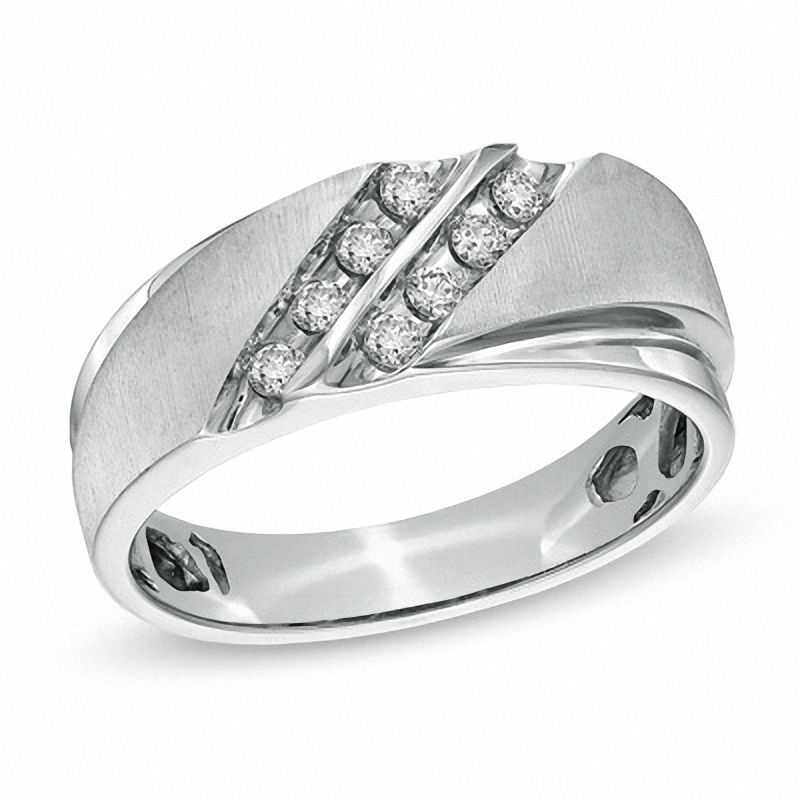 Main Image 1 of Men's 1/4 CT. T.W. Diamond Slant Anniversary Band in 10K White Gold
