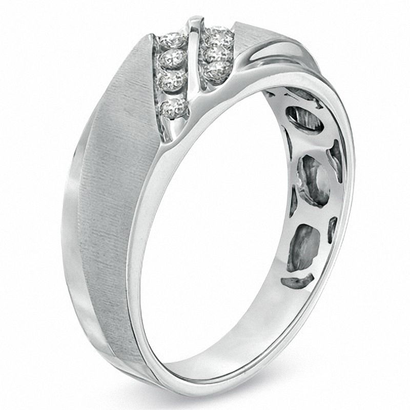 Main Image 2 of Men's 1/4 CT. T.W. Diamond Slant Anniversary Band in 10K White Gold