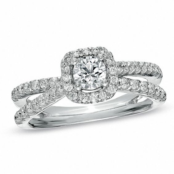 1 CT. T.w. Diamond Frame Split Shank Ring in 14K White Gold