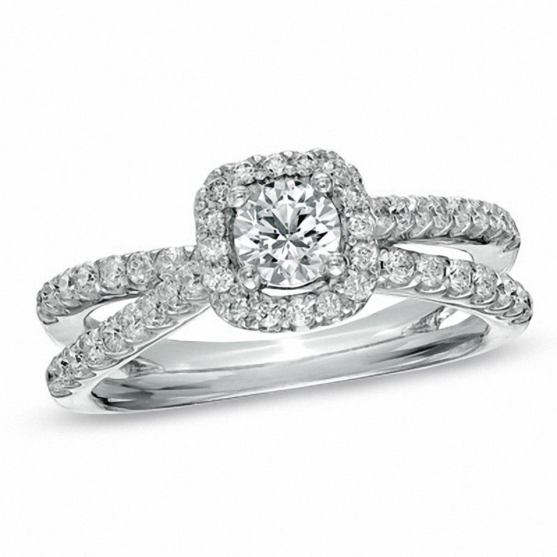 Main Image 1 of 1 CT. T.W. Diamond Frame Split Shank Ring in 14K White Gold