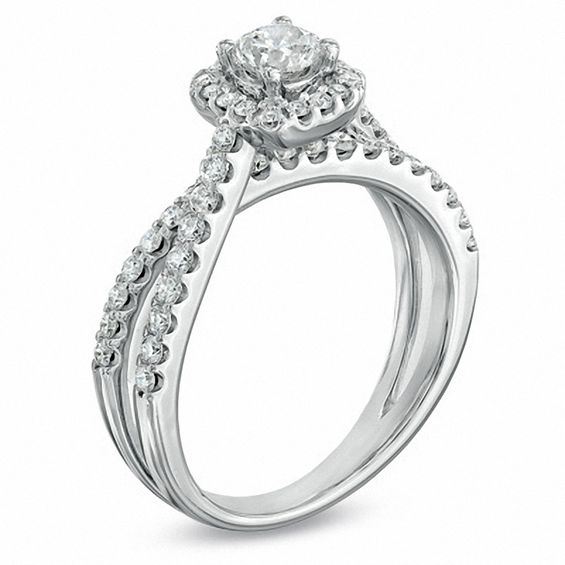 1 CT. T.w. Diamond Frame Split Shank Ring in 14K White Gold