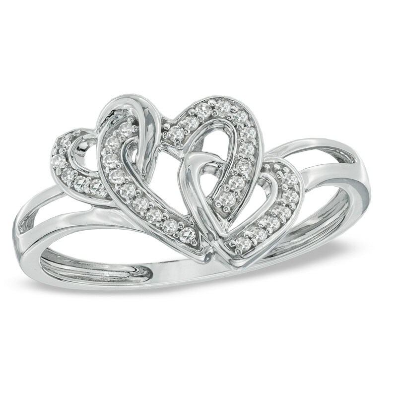 Main Image 1 of 1/10 CT. T.W. Diamond Triple Heart Promise Ring in Sterling Silver