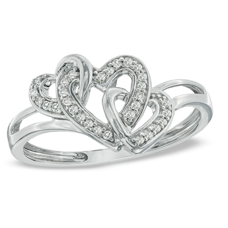 1/10 CT. T.W. Diamond Triple Heart Promise Ring in Sterling Silver