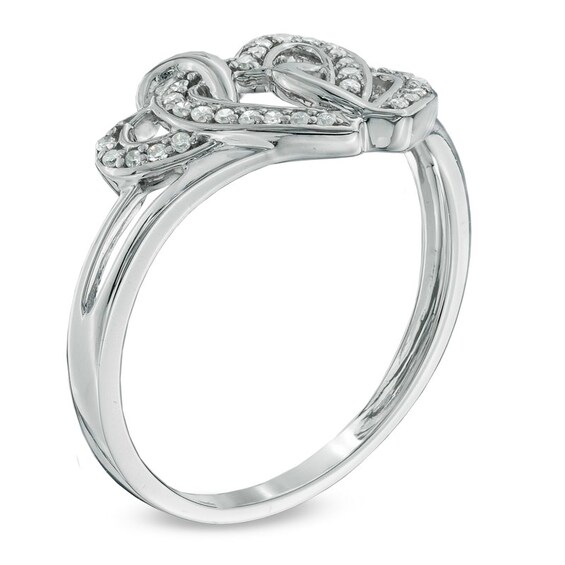 1/10 CT. T.w. Diamond Triple Heart Promise Ring in Sterling Silver