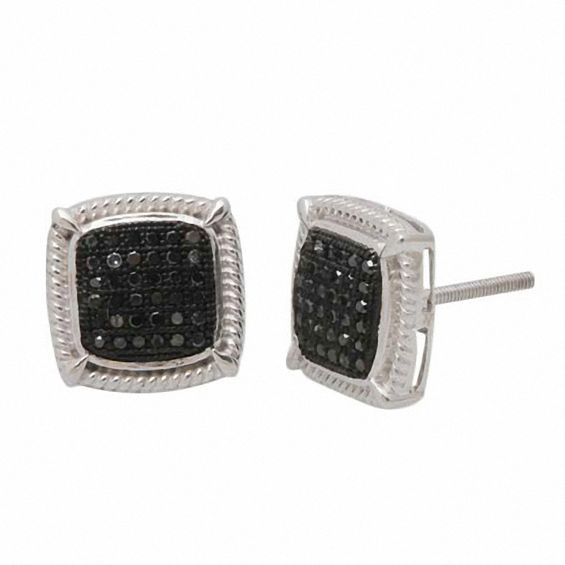1/4 CT. T.W. Black Diamond Composite Square Stud Earrings in Sterling ...