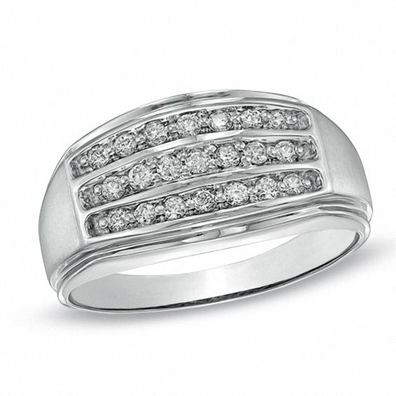 1/3 CT. T.w. Diamond Three Row Comfort Fit Anniversary Band in 10K White Gold