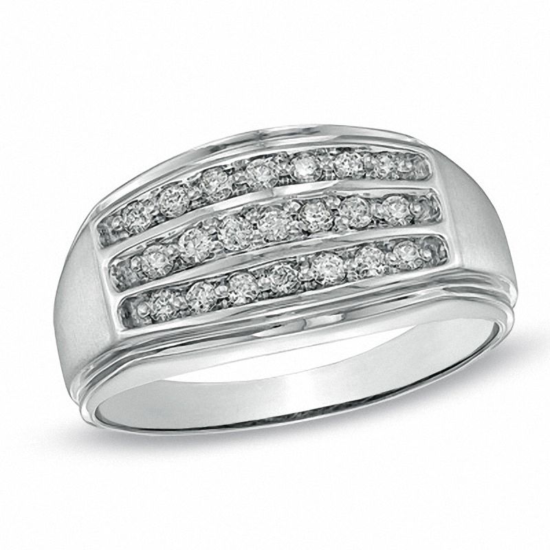 Main Image 1 of 1/3 CT. T.W. Diamond Three Row Comfort Fit Anniversary Band in 10K White Gold