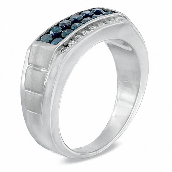 1 CT. T.w. Enhanced Blue and White Diamond Band in Sterling Silver