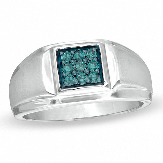 1/4 CT. T.w. Enhanced Blue Diamond Square Comfort Fit Band in Sterling Silver
