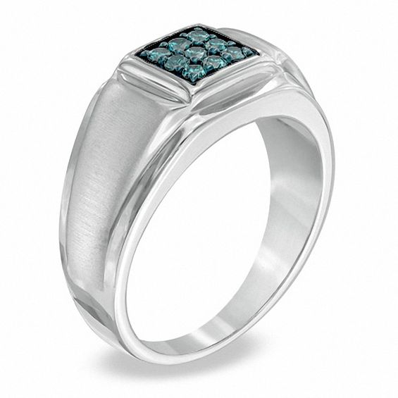 1/4 CT. T.w. Enhanced Blue Diamond Square Comfort Fit Band in Sterling Silver