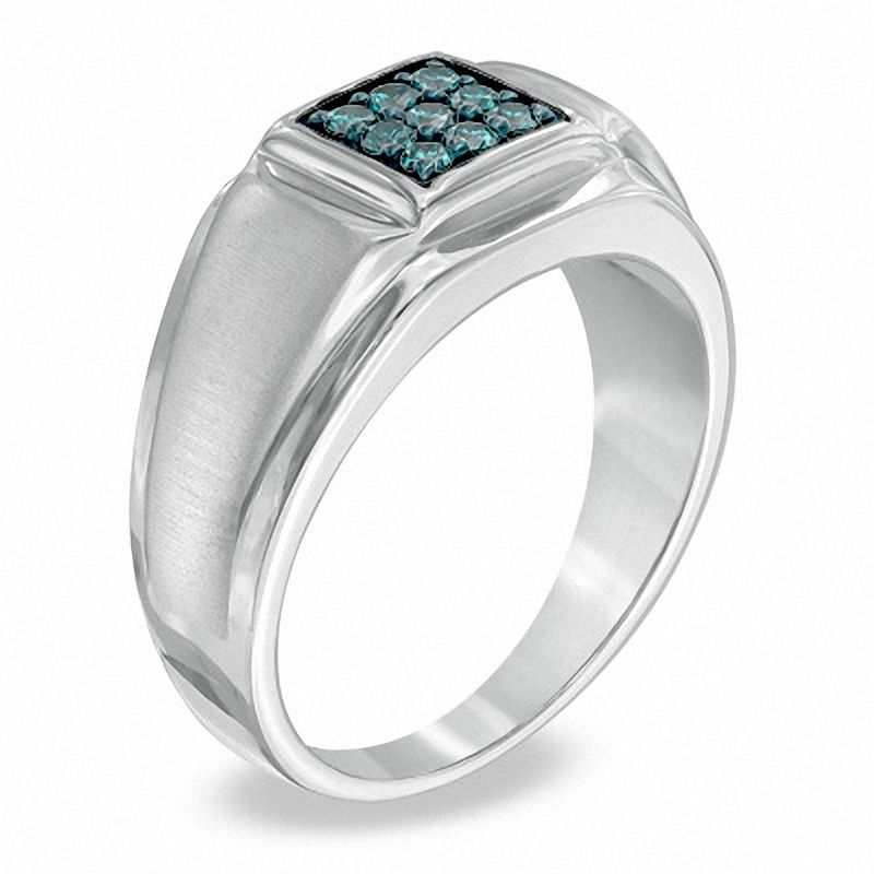 Main Image 2 of 1/4 CT. T.W. Enhanced Blue Diamond Square Comfort Fit Band in Sterling Silver