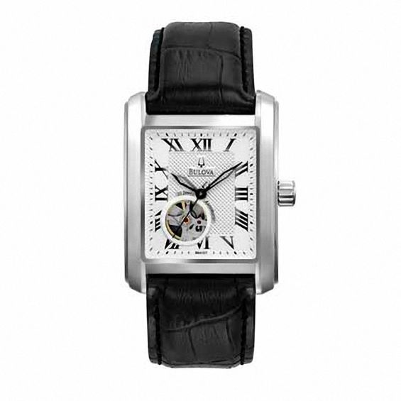 Mens Bulova Automatic Strap Watch with Rectangular White Dial (Model: 96A127)
