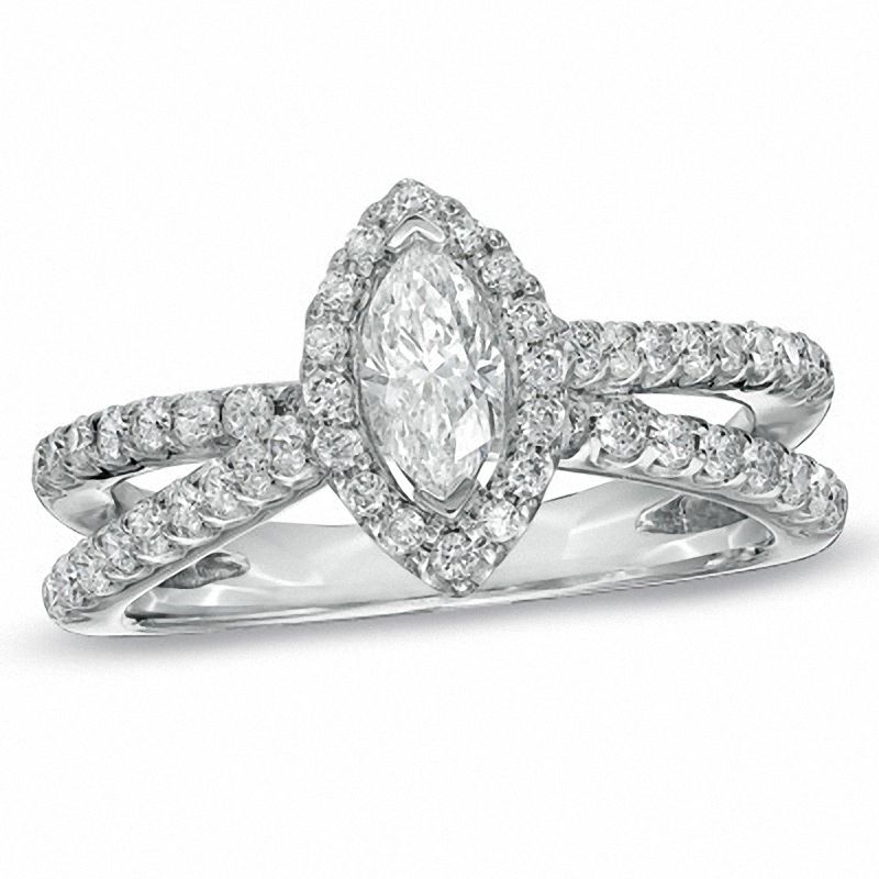 Main Image 1 of 1 CT. T.W. Marquise Diamond Frame Split Shank Ring in 14K White Gold