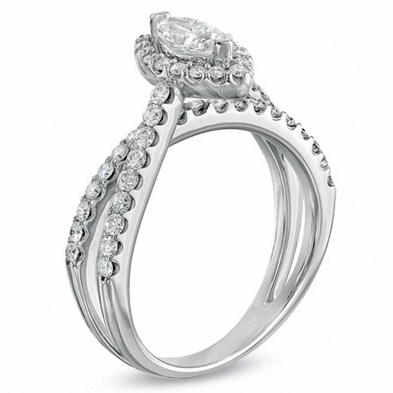 1 CT. T.w. Marquise Diamond Frame Split Shank Ring in 14K White Gold