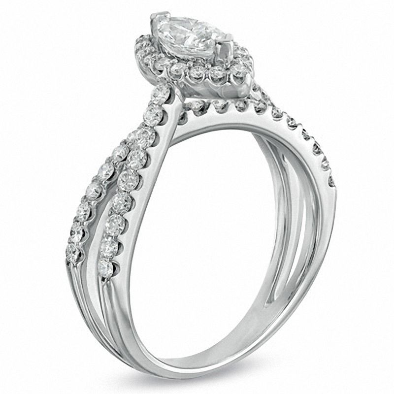 Main Image 2 of 1 CT. T.W. Marquise Diamond Frame Split Shank Ring in 14K White Gold