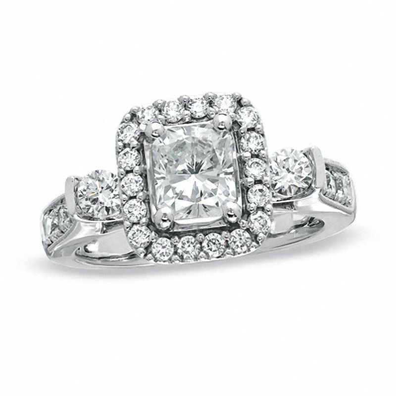 Main Image 1 of 1-3/4 CT. T.W. Certified Radiant-Cut Diamond Frame Engagement Ring in 14K White Gold (I/I1)