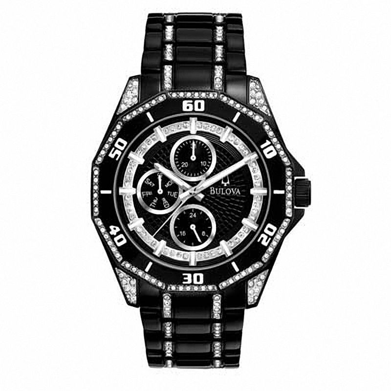 Main Image 1 of Men's Bulova Chronograph Crystal Accent Black IP Watch (Model: 98C111)