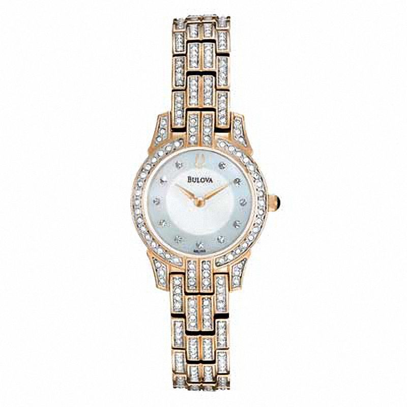 Main Image 1 of Ladies' Bulova Crystal Accent Rose-Tone Watch with Mother-of-Pearl Dial (Model: 98L155)