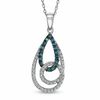 Thumbnail Image 1 of 1/3 CT. T.W. Enhanced Blue and White Diamond Teardrop-Shaped Swirl Pendant in 10K White Gold