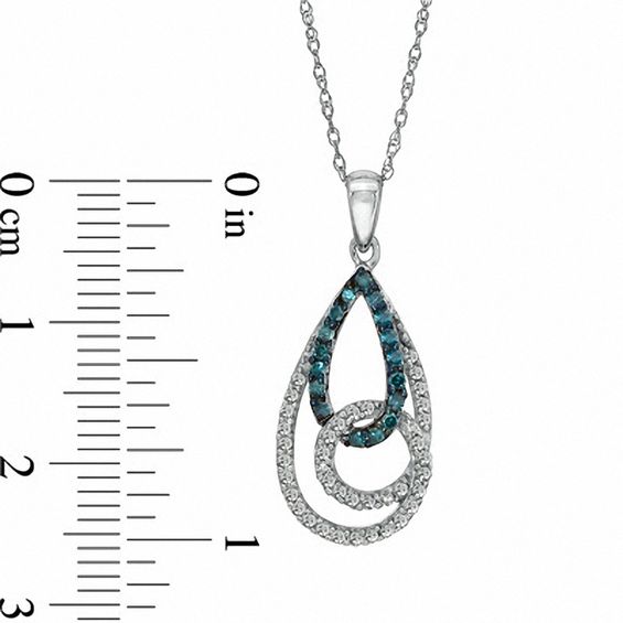 1/3 CT. T.w. Enhanced Blue and White Diamond Teardrop-Shaped Swirl Pendant in 10K White Gold