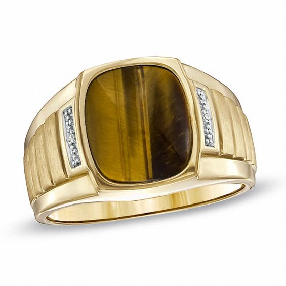 Cushion-Cut Tiger's Eye and Diamond Accent Ring in 10K Gold