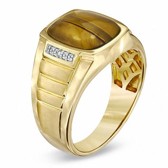 Cushion-Cut Tiger's Eye and Diamond Accent Ring in 10K Gold