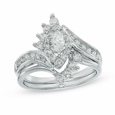 1 Ct T W Marquise Diamond Frame Bridal Set In 14k White Gold Zales