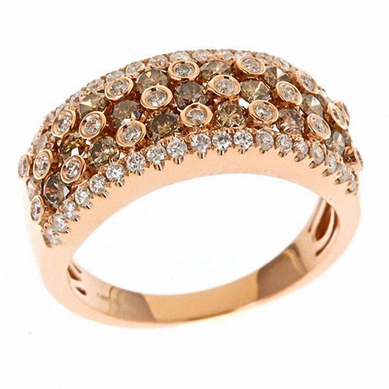 Main Image 1 of 1-1/2 CT. T.W. Champagne and White Diamond Cobblestone Band in 14K Rose Gold