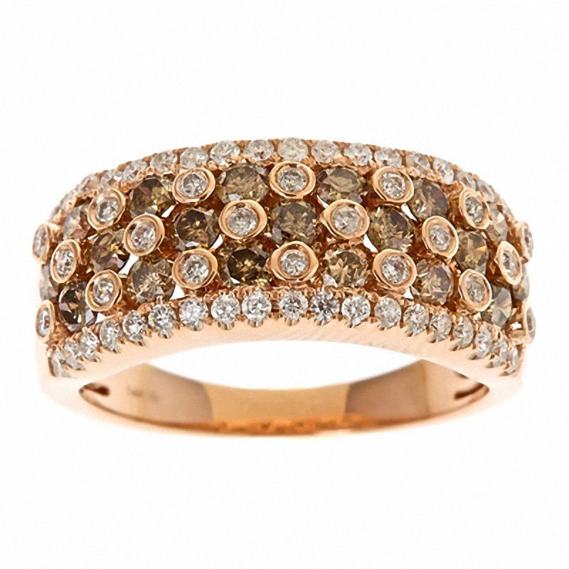 Main Image 2 of 1-1/2 CT. T.W. Champagne and White Diamond Cobblestone Band in 14K Rose Gold
