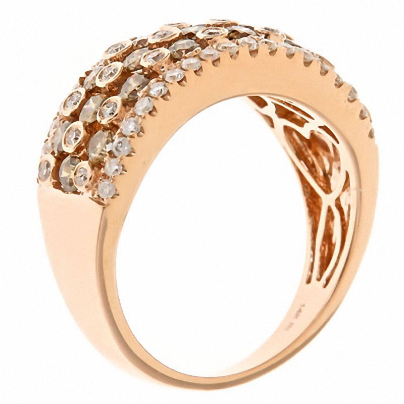 Main Image 3 of 1-1/2 CT. T.W. Champagne and White Diamond Cobblestone Band in 14K Rose Gold