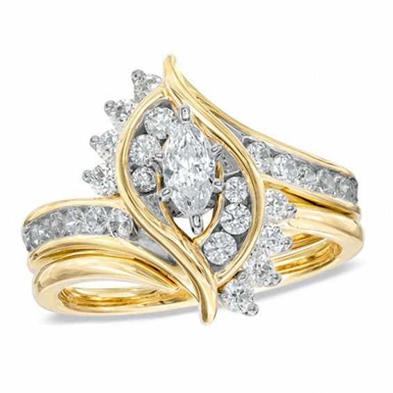 1 CT. T.w. Marquise Diamond Bypass Bridal Set in 14K Gold