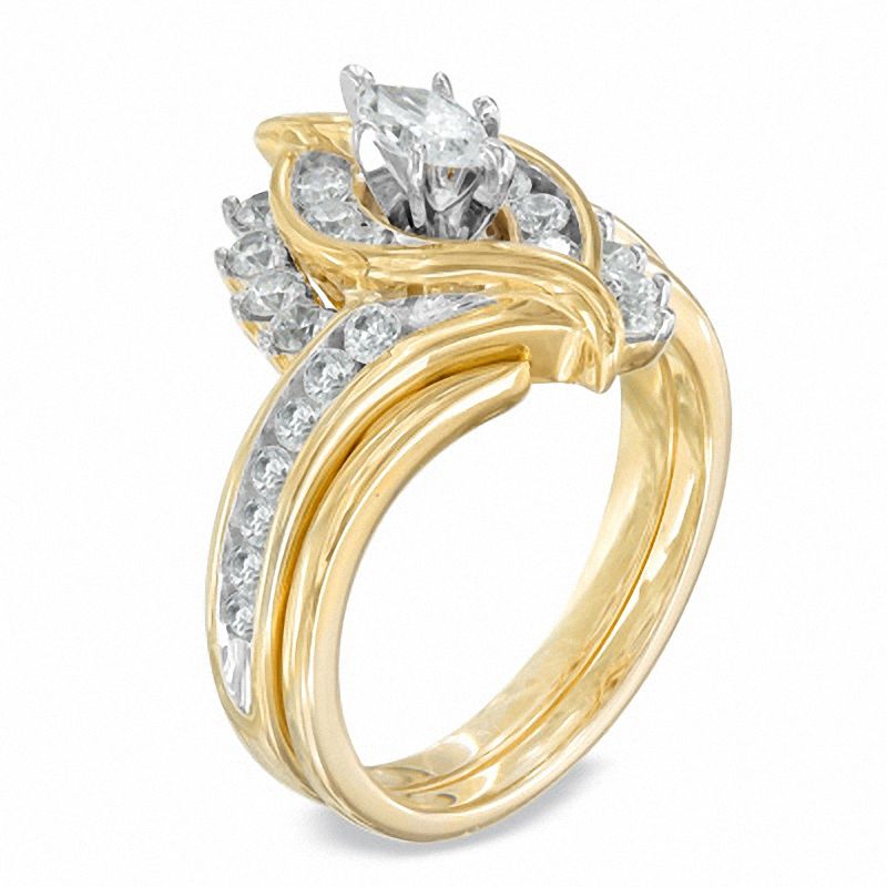 Main Image 2 of 1 CT. T.W. Marquise Diamond Bypass Bridal Set in 14K Gold