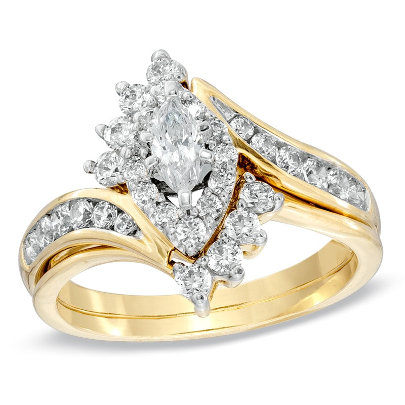 Wedding Ring Set Marquise Diamond Engagement Ring Matching Band 14k Yellow  Gold Bridal Set 