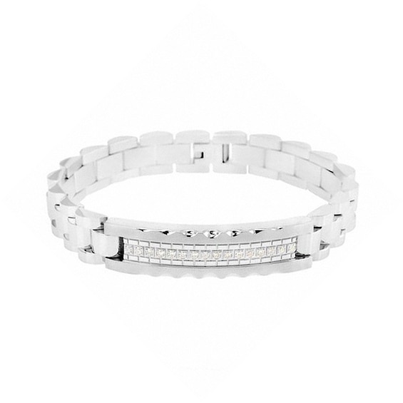 1/5 CT. T.w. Diamond ID Bracelet in Stainless Steel - 8.5"