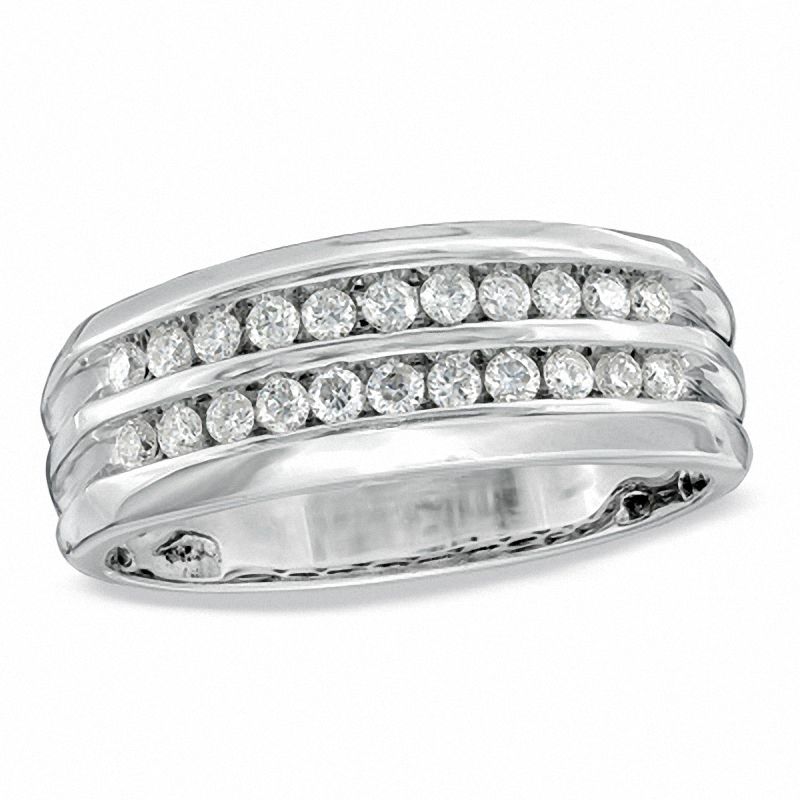 Men's 1/2 CT. T.W. Diamond Double Row Anniversary Band in 10K White Gold