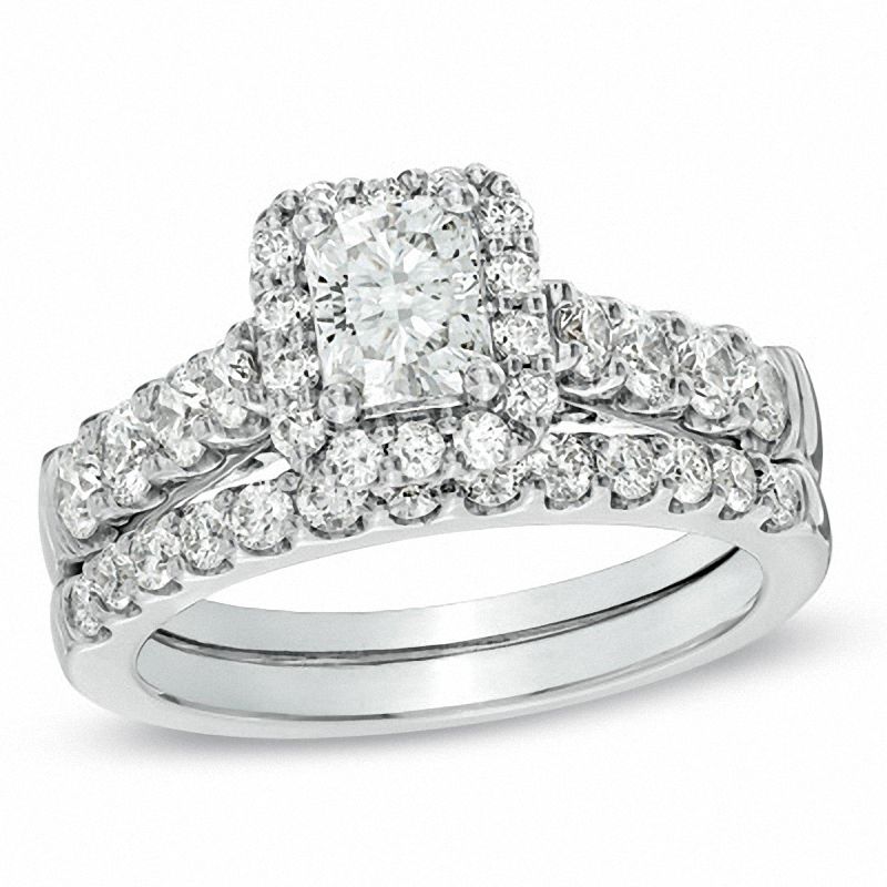 Main Image 1 of 2 CT. T.W. Certified Radiant-Cut Diamond Framed Bridal Set in 14K White Gold (I/I1)