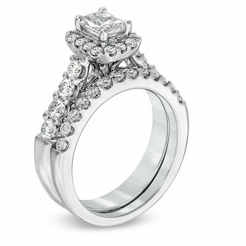 Main Image 2 of 2 CT. T.W. Certified Radiant-Cut Diamond Framed Bridal Set in 14K White Gold (I/I1)