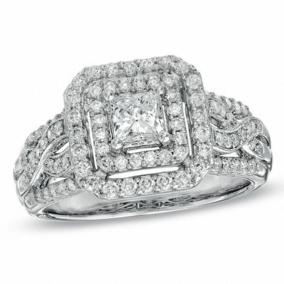 1 CT. T.w. Princess-Cut Diamond Double Frame Ring in 14K White Gold